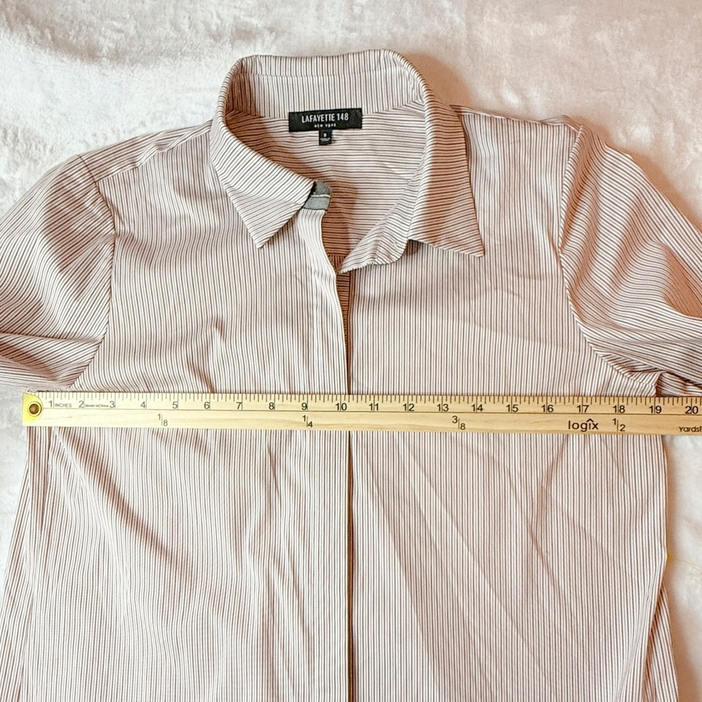 Lafayette 148 New York Striped Stretch Cotton Button Down Shirt S Quiet Luxury - Picture 5 of 9